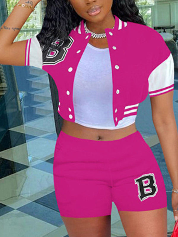 Short Sleeves Letter Print Baseball Set