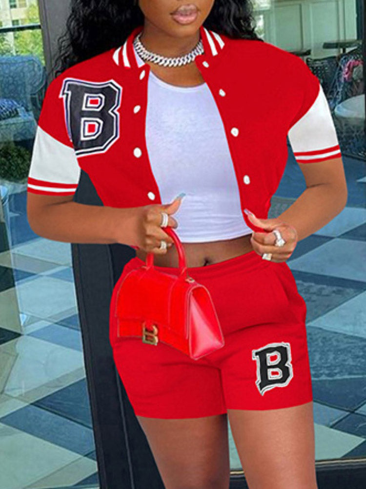 Short Sleeves Letter Print Baseball Set