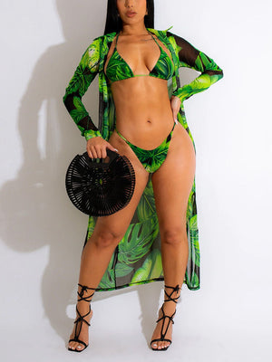 3PC Tropical Bikini Cover-up Set