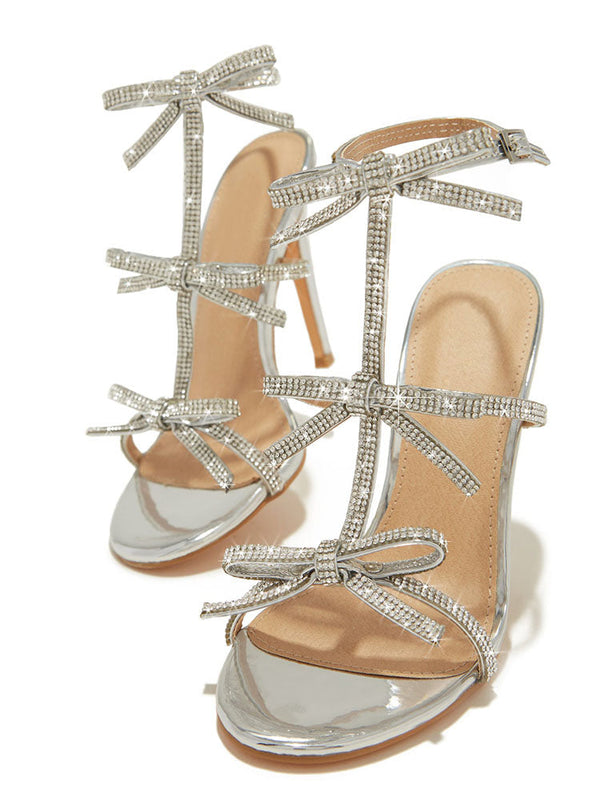 Rhinestone Bow Heeled Sandals