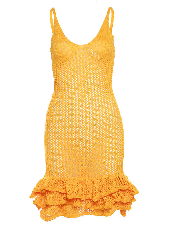 Ruffle Crochet Knit Dress