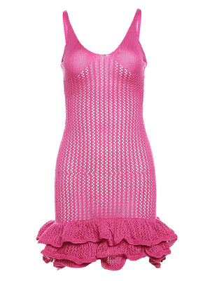 Ruffle Crochet Knit Dress