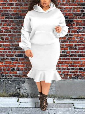 Hoodie Sweater Flounce Skirt Set