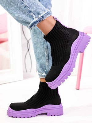 Platform Round Toe Knit Boots