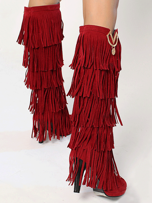 Suede Tassels High Heel Boots