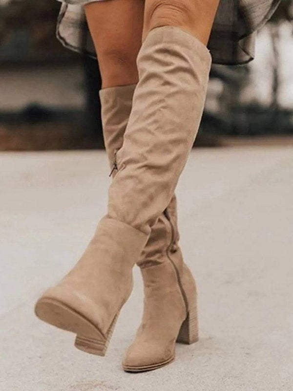 Faux Suede Chunky Heel Boots