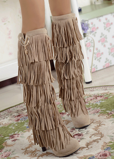 Suede Tassels High Heel Boots