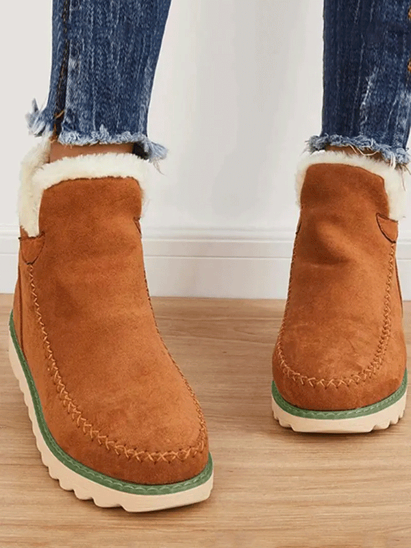 Solid Fur Ankle Snow Boots