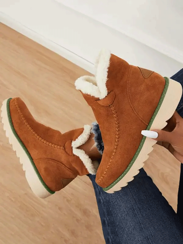 Solid Fur Ankle Snow Boots