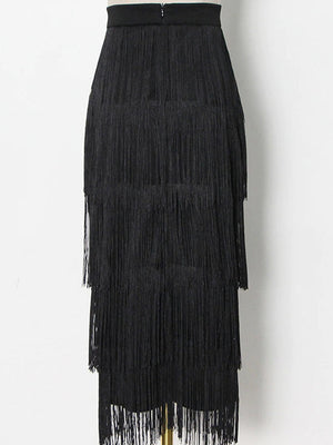 High Waisted Fringe Skirt