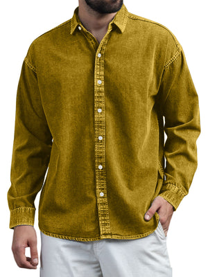 Men's Retro Casual Solid Color Lapel Long Sleeve Shirt