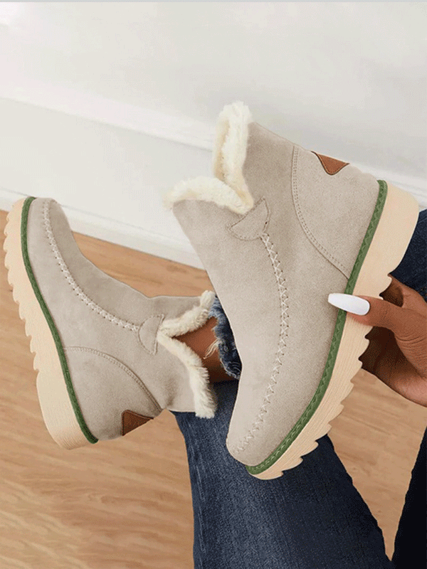 Solid Fur Ankle Snow Boots