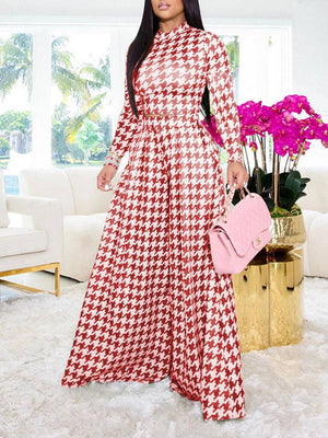 Plaid Long Sleeve Wide Leg Set