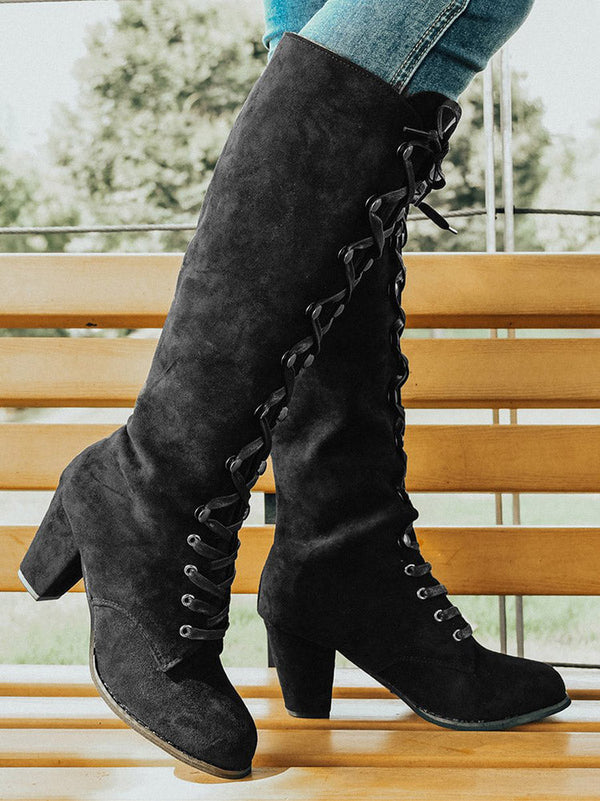 Suede Lace-Up Knee Boot